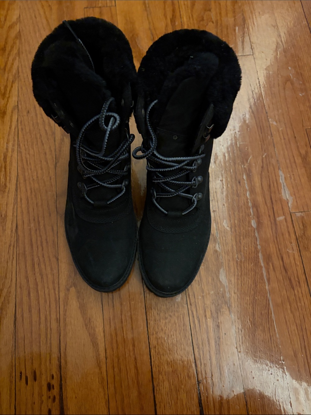 Black Faux Fur Lace-Up Women's Winter Boots